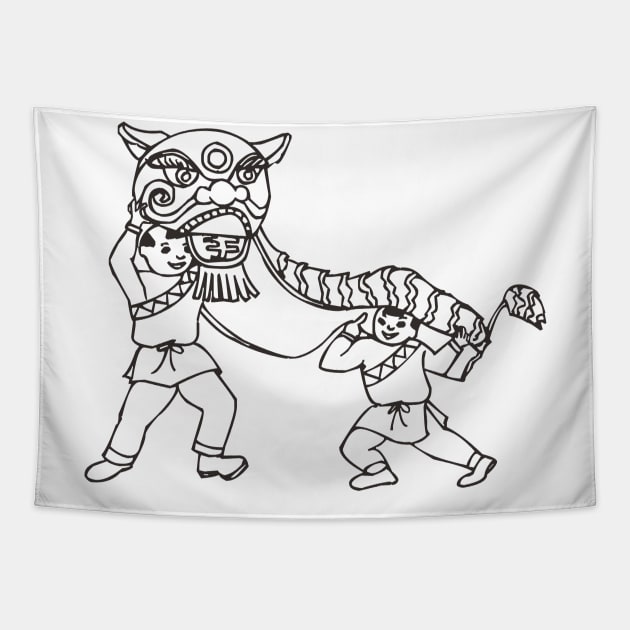 Lion Dance in chinese Tapestry by Hirasaki Store