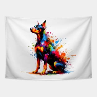 Colorful German Pinscher in Vibrant Splash Paint Style Tapestry