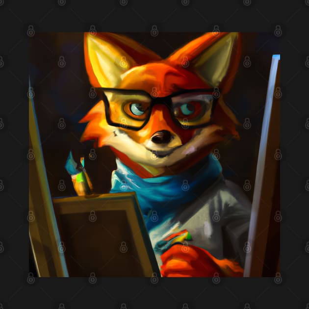 Artistic Fox Wearing Thick Frame Glasses Oil Painting by GregFromThePeg