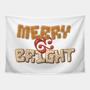 Merry & Bright Christmas Lettering Design Tapestry