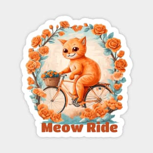 Meow Cat Riding A Bicycle Magnet