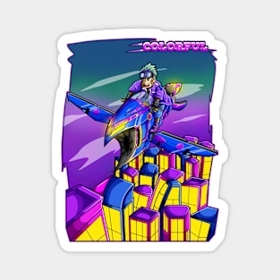 Cyberpunk Monkey in City illustration Magnet