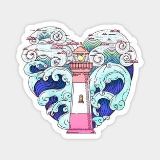 Lighthouse Wavey Sea Blue Magnet