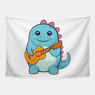 Funny Dinosaur Playing Acoustic Guitar Cartoon Tapestry