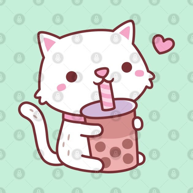 Cute White Cat Loves Drinking Boba Tea by rustydoodle