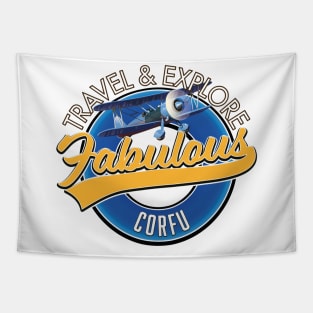 travel explore fabulous Corfu logo Tapestry