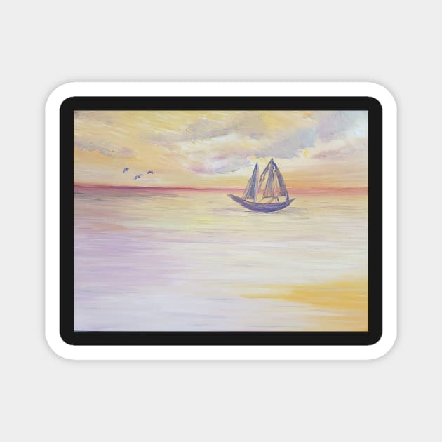 Boat sailing on the ocean oil painting Magnet by TeteSteva19