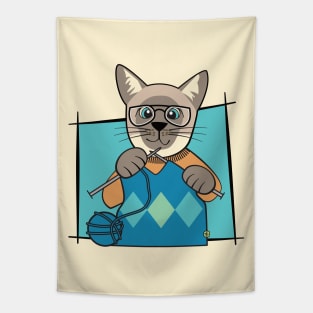 Knitting Siamese Cat Tapestry