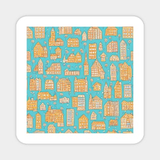 Cheerful Fantastic Whimsical Urban Townscape Pattern Magnet