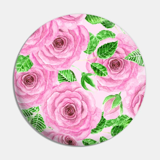 Pink watercolor roses with leaves and buds pattern Pin by katerinamk