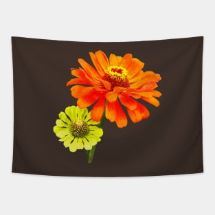 Zinnias - Orange Zinnia and Yellow Zinnia Tapestry