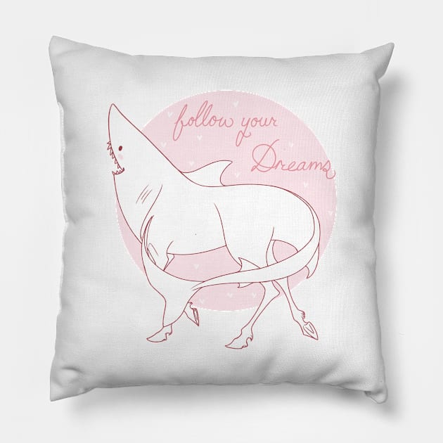 Horse Shark Pink Pillow by Naimly