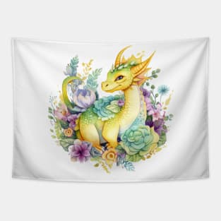 Cute Spring Flower Dragon Watercolor Tapestry