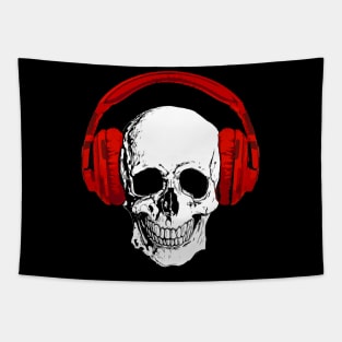 Skull with vintage red headphones Tapestry