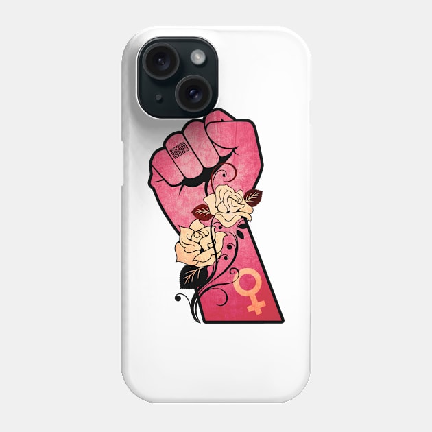 Vintage Rose Resist Hands Up Fist Women's Rights Phone Case by porcodiseno