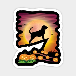 Bloodhound Dog On Mountain & Moon Pumpkins Bat Halloween Day Magnet