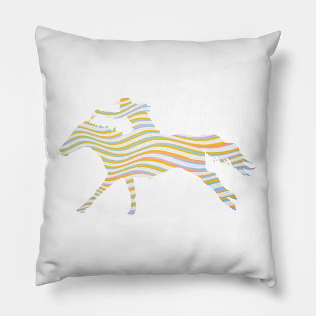 Rodeo Girl Barrel Racing on Galloping Horse with Wavy Background Pillow by SAMMO