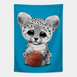 Snow Leopard Cub Playing With Basketball Tapestry