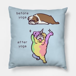 Before Afer Yoga English Bulldog Pillow