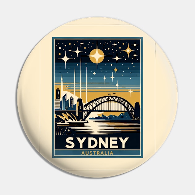 Vintage Retro Travel - Starry Night Over Sydney Pin by POD24