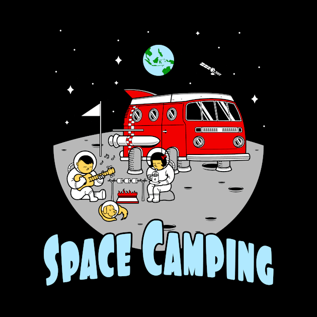 Space Camping Adventure cute Astronauts on Moon by Foxxy Merch