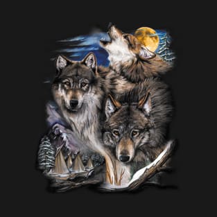 Howling Wolves in full moon T-Shirt