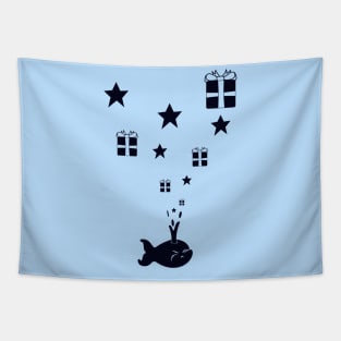 Christmas Whale Spouting Gifts Tapestry