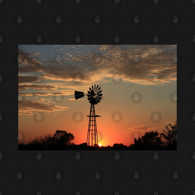 Kansas Country Windmill Blaze Orange Silhouette by ROBERTDBROZEK