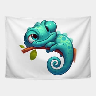 Cute Lazy Chameleon Illustration Tapestry