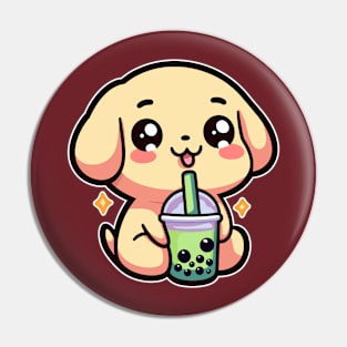 Golden Retriever Puppy Drinking Boba Tea Cute Kawaii Golden Dog Lover Pin