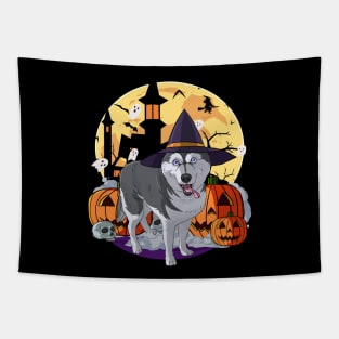 Siberian Husky Happy Halloween Tapestry