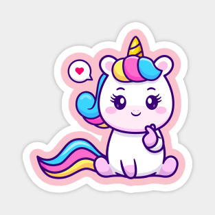 Cute Unicorn With Love Sign Hand Cartoon Magnet