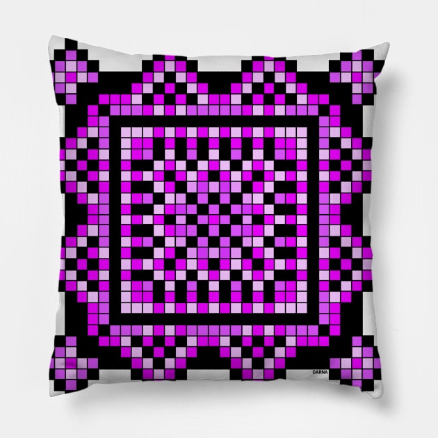 small pink pocket size pixelated mandala Pillow by DARNA