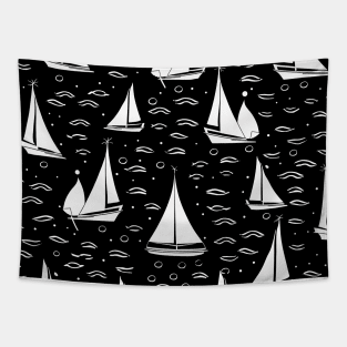 Sailing - Black and White Pattern Tapestry