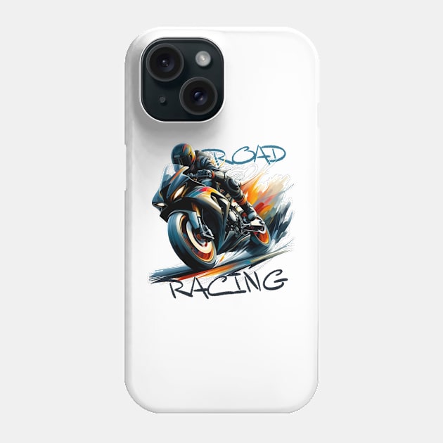 Cyber Road Racing Motorbike and Rider Phone Case by MultistorieDog