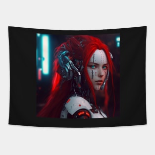 Cyberpunk Female Cyborg with Implants Photography Tapestry