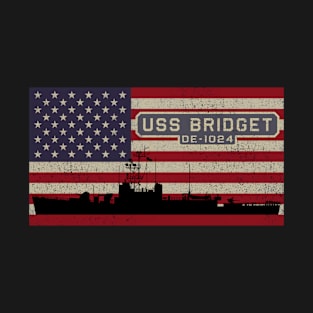 Bridget DE-1024 Destroyer Escort Ship Diagram USA American Flag Gift T-Shirt