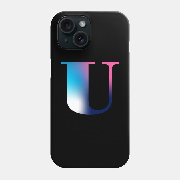 Capital Letter U Monogram Gradient Pink Blue White Phone Case by Terriology