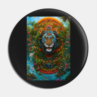 Colorful Lion with flowers surrealist impressionist style Chambala paradise Pin