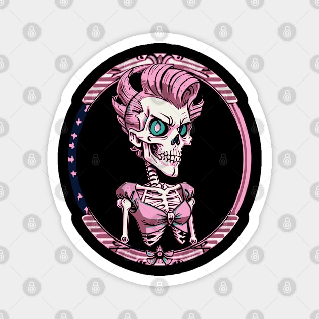 Funny Pink Retro Rockabilly Skeleton Magnet by CGI Studios