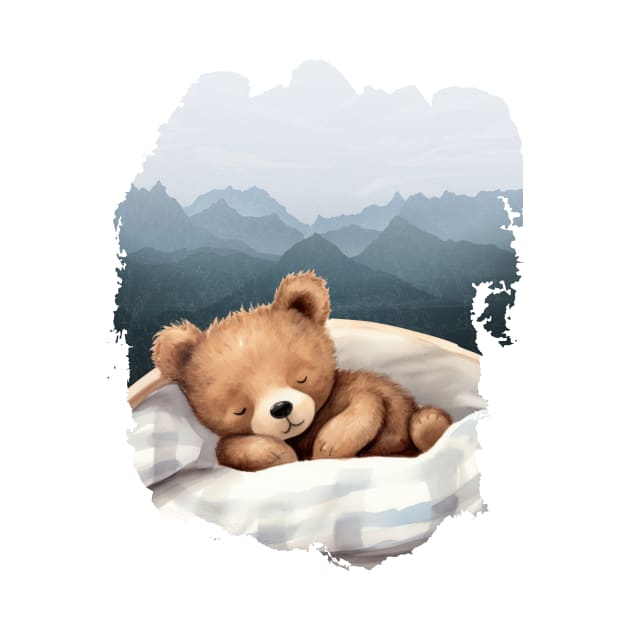 CUTE Teddy Bear Sleeping AND Watercolor Mountains by Alienated