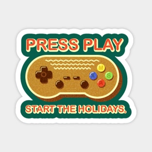 Press Play, Start Holidays - Christmas Video Game Gingerbread Cookie Controller Magnet