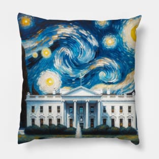 White House Washington D.C.  Starry Night - Beautiful Iconic Places Pillow