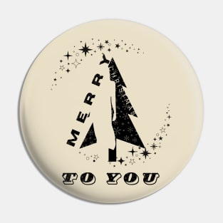 Merry Christmas to you black Christmas tree with snowflakes and a silhouette of a woman among black and white stars in a minimalist black and white Christmas composition Pin