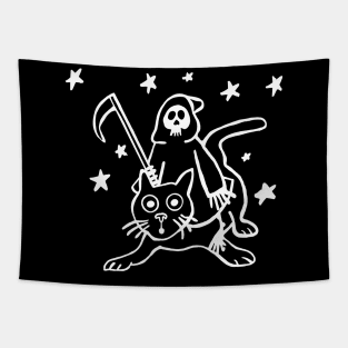 Grim Reaper Black Cat with Stars Tapestry