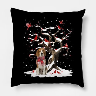 Beagle Scarf Cardinal Snow Christmas Pillow