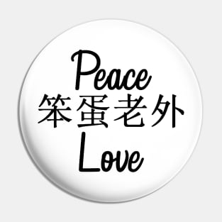 Peace and Love for the Stupid Foreigner Pin