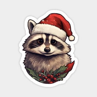 Santa Raccoon with holly Magnet