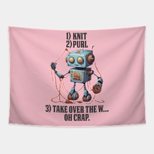 knit purl take over the world robot yarn tangle knitting knitter Tapestry