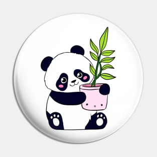 Cute panda holding a plant Pin